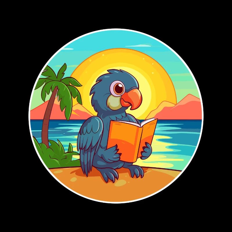 Parrot Cute Funny Cartoon Kawaii Book Beach