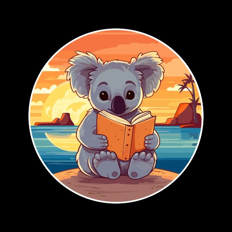 Koala Cute Funny Cartoon Kawaii Book Beach