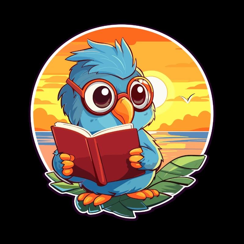 Parrot Cute Funny Cartoon Kawaii Book Beach