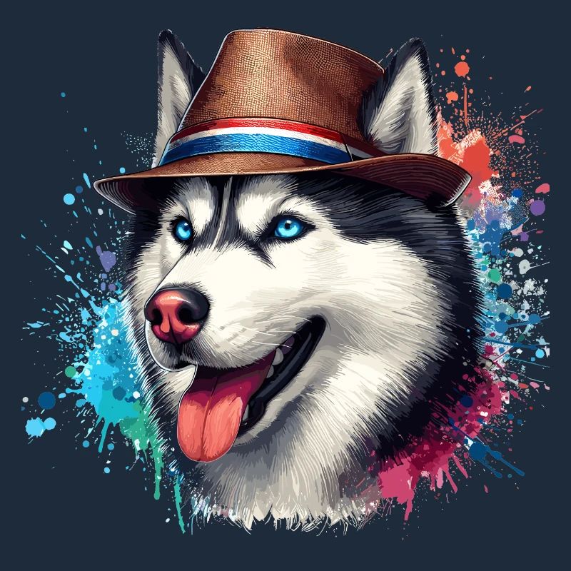 Husky head with hat