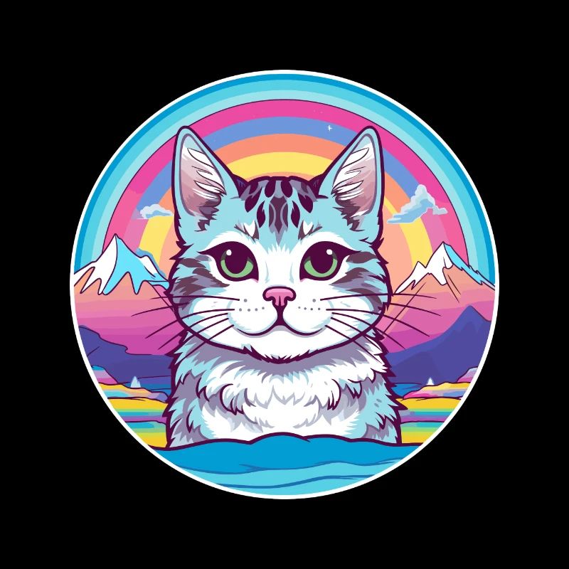 Chat de la mer Égée coloré dessin animé aquarelle Illustratio
