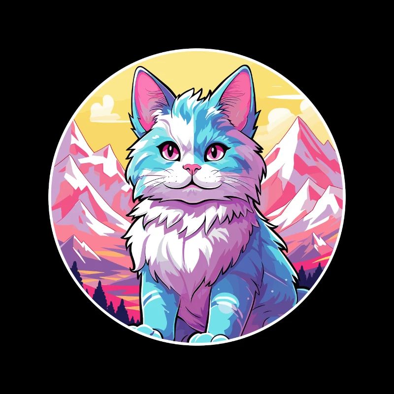 Américain Bobtail chat coloré dessin animé aquarelle I