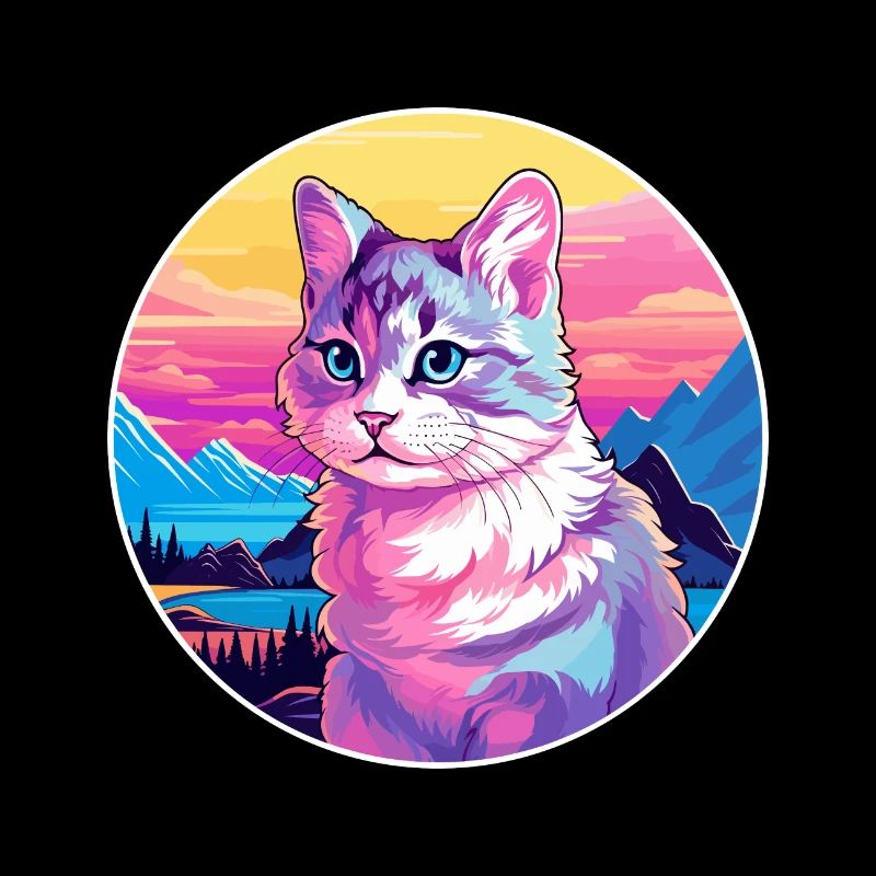 Chat polydactyle américain coloré dessin animé Watercolo