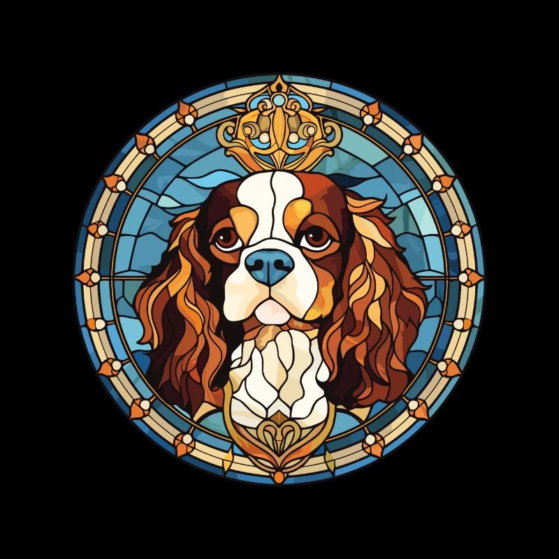 Cavalier chien race vitrail coloré watercol