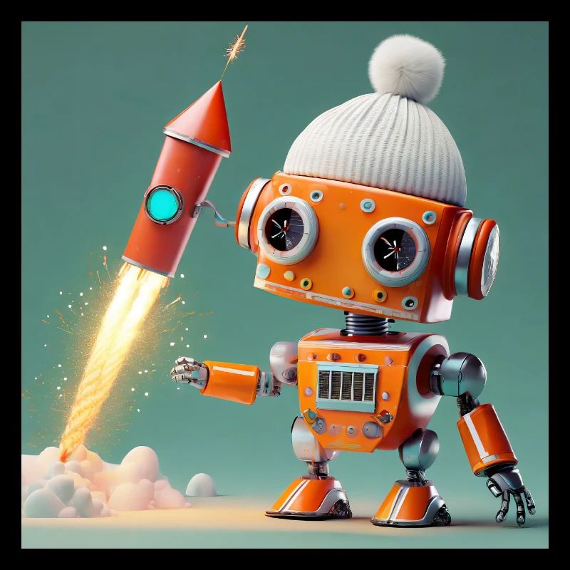 cute robot is launching New Year's Eve rockets