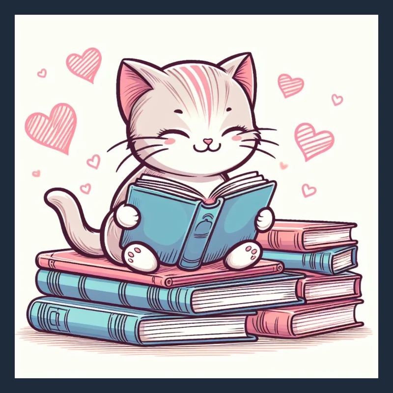 Katze liest Buch