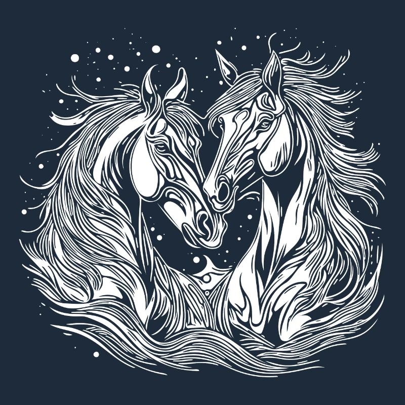 Zwei wunderschöne elegante Pferde in Herzform