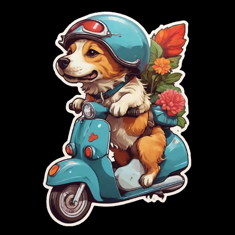 Chien sur une trottinette