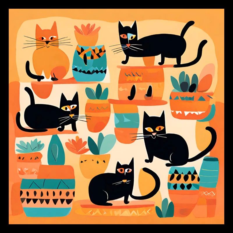 Boho Chats Abstrait Plantes 2