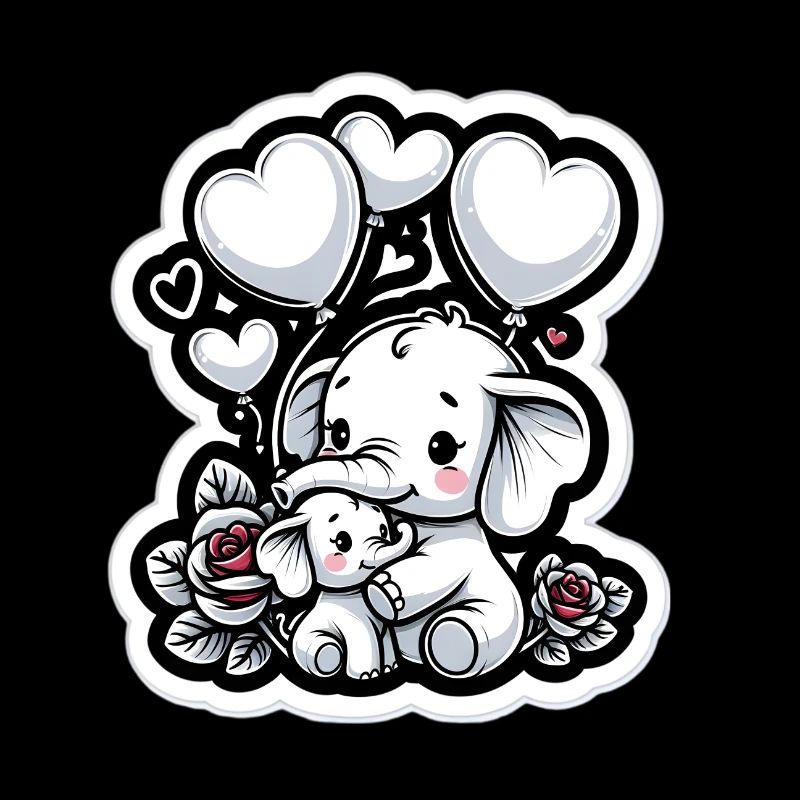 Mignon bébé éléphant avec maman éléphant ballon coeur
