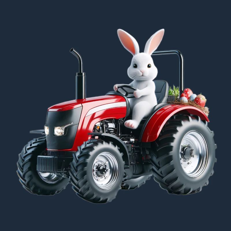 Easter bunny on red tractor