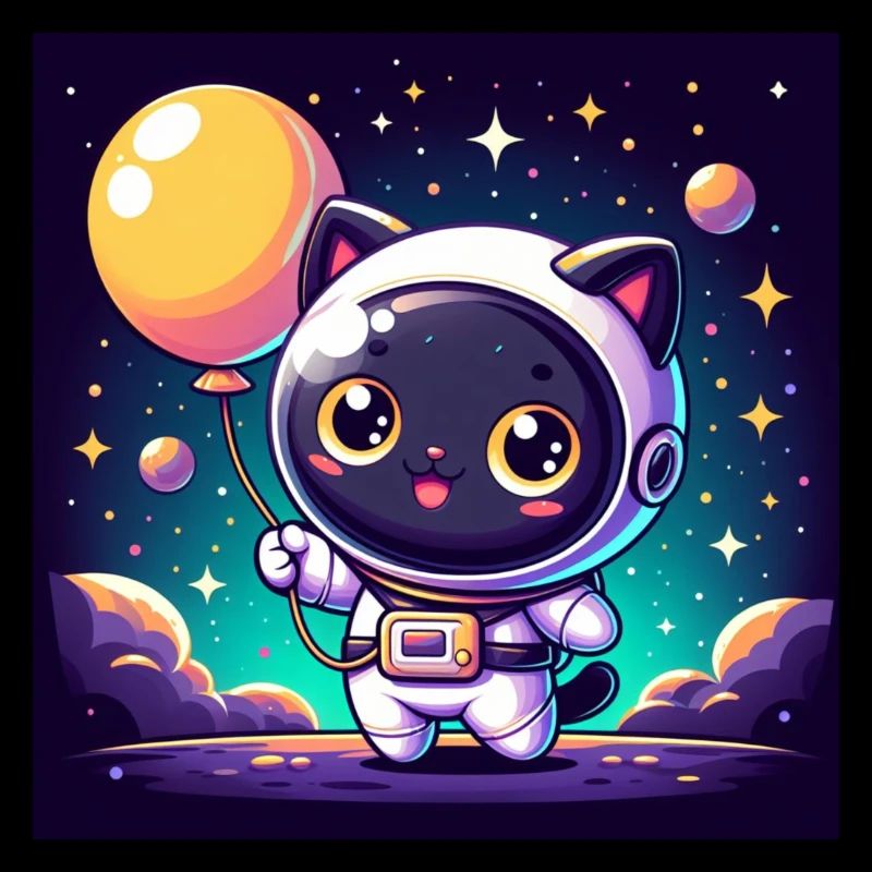 Space Kitty mit Ballon im Weltall