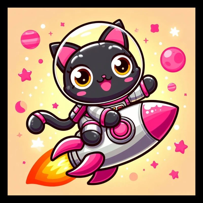Space Kitty auf Rakete im Weltall