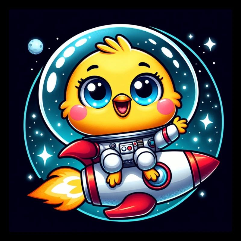 Poussin de l’espace sur une fusée dans l’espace