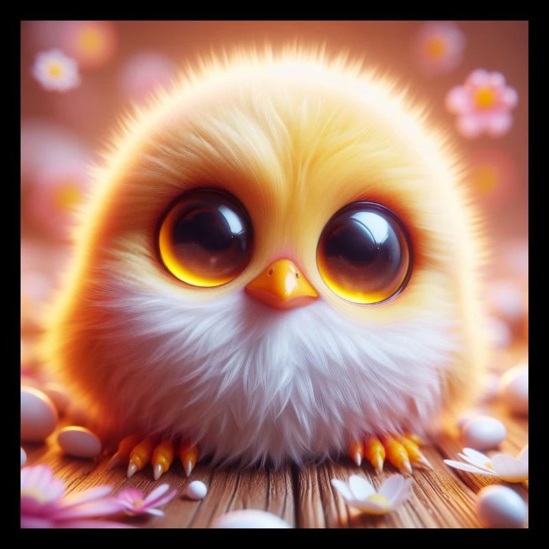 Chick 3D hyperrealism yellow with big eyes