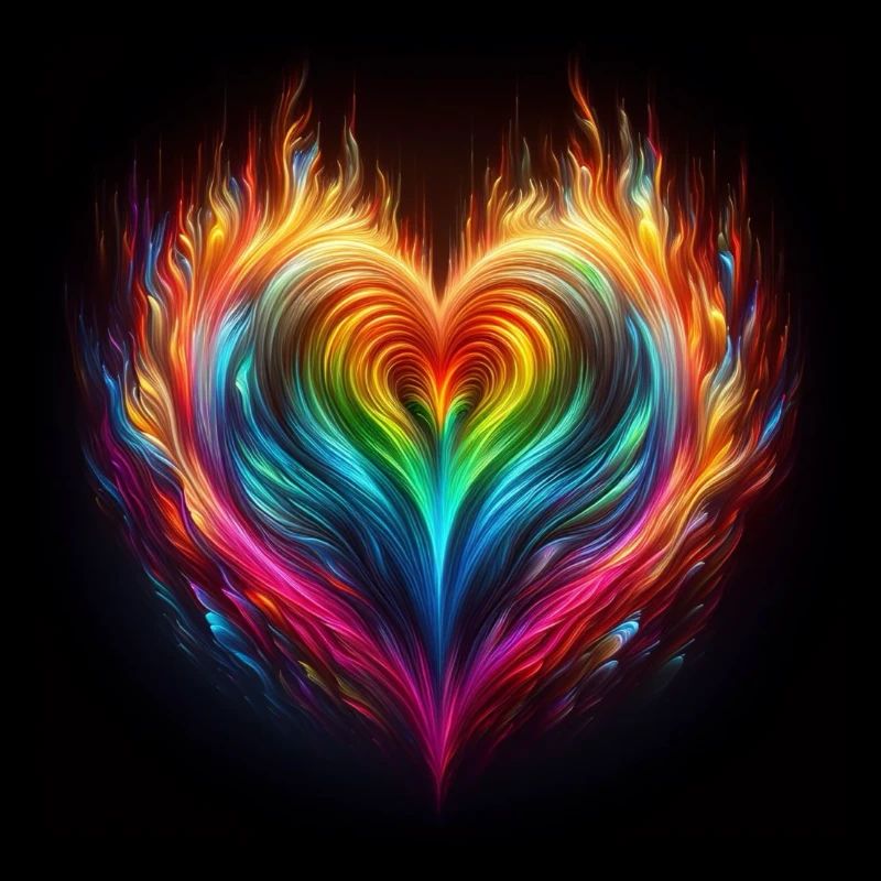 Rainbow fire heart flames