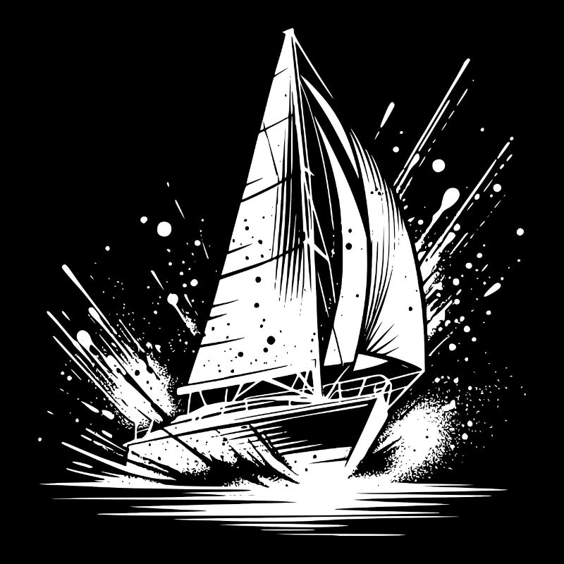 Fast sailboat in splash swell