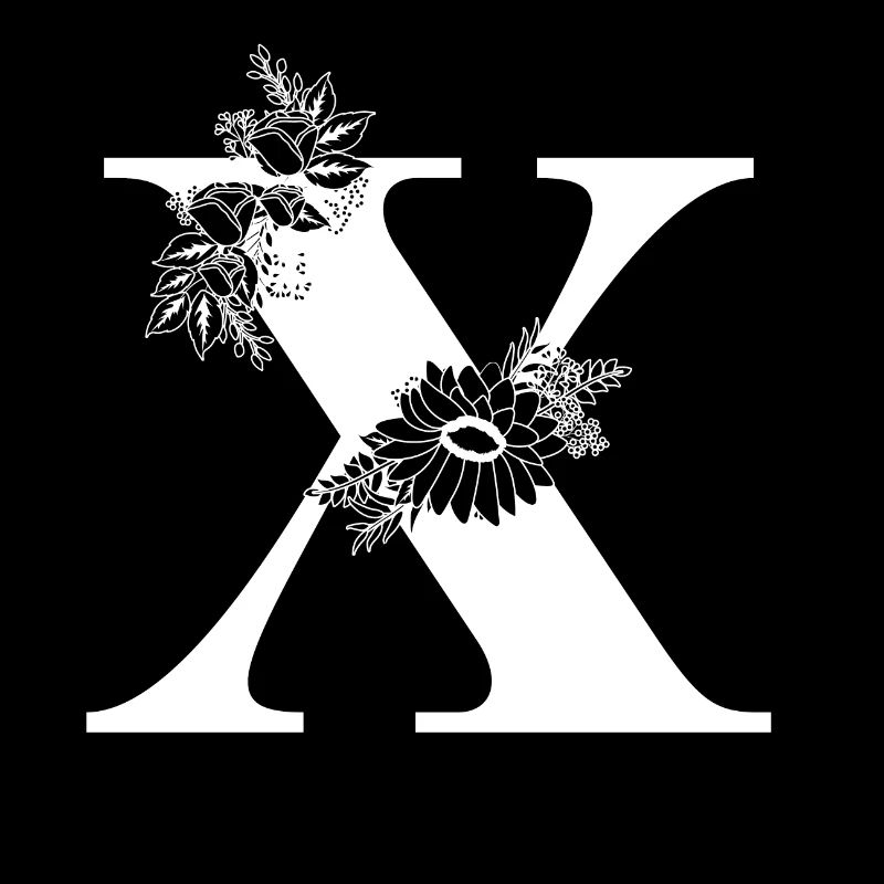 Schwarzer und weißer Blumenbuchstabe x