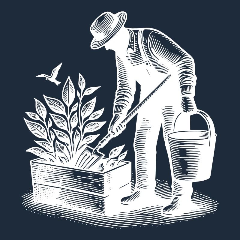 Gardener doing gardening in raised bed