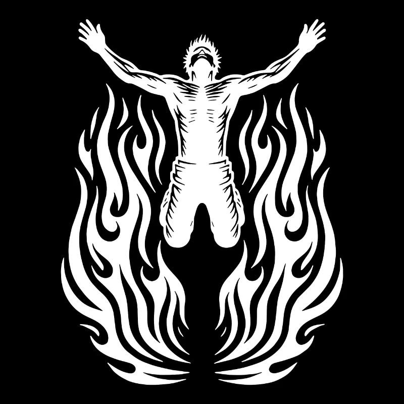 Springender Mann in Flammen