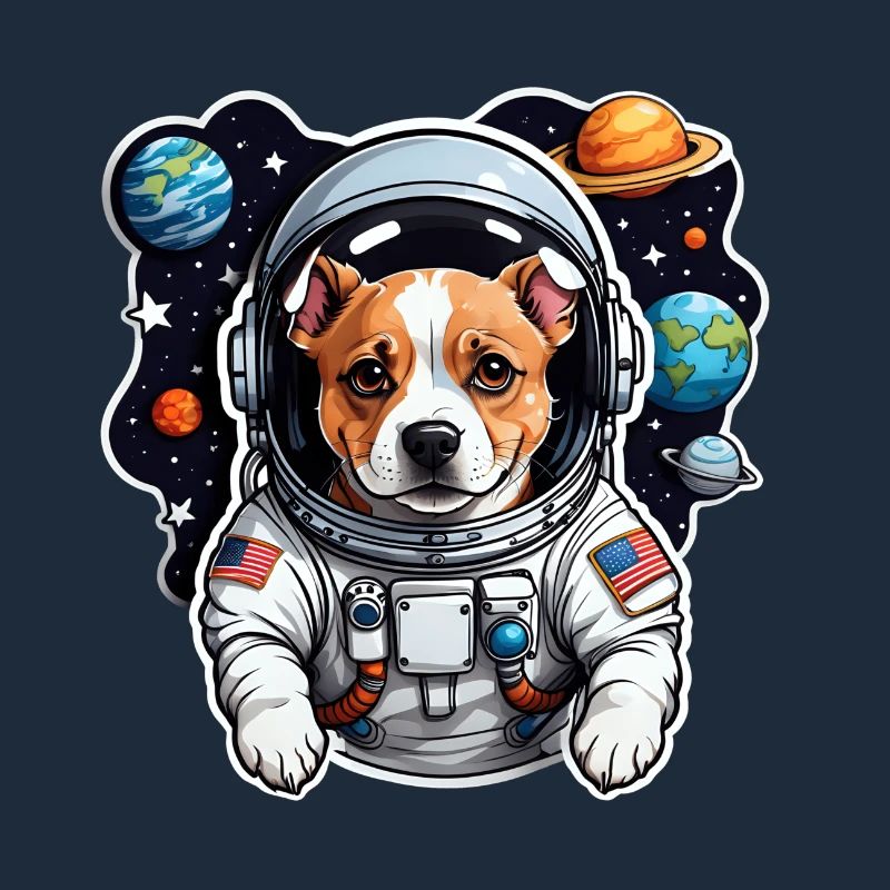 Chien de l’espace avec des planètes