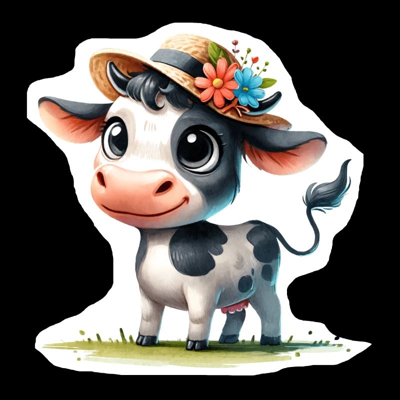 Calf with straw hat