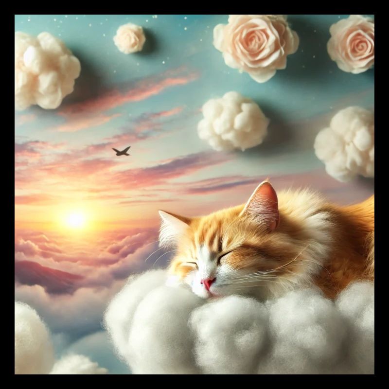 Eine Katze schläft friedlich auf einer Wolke