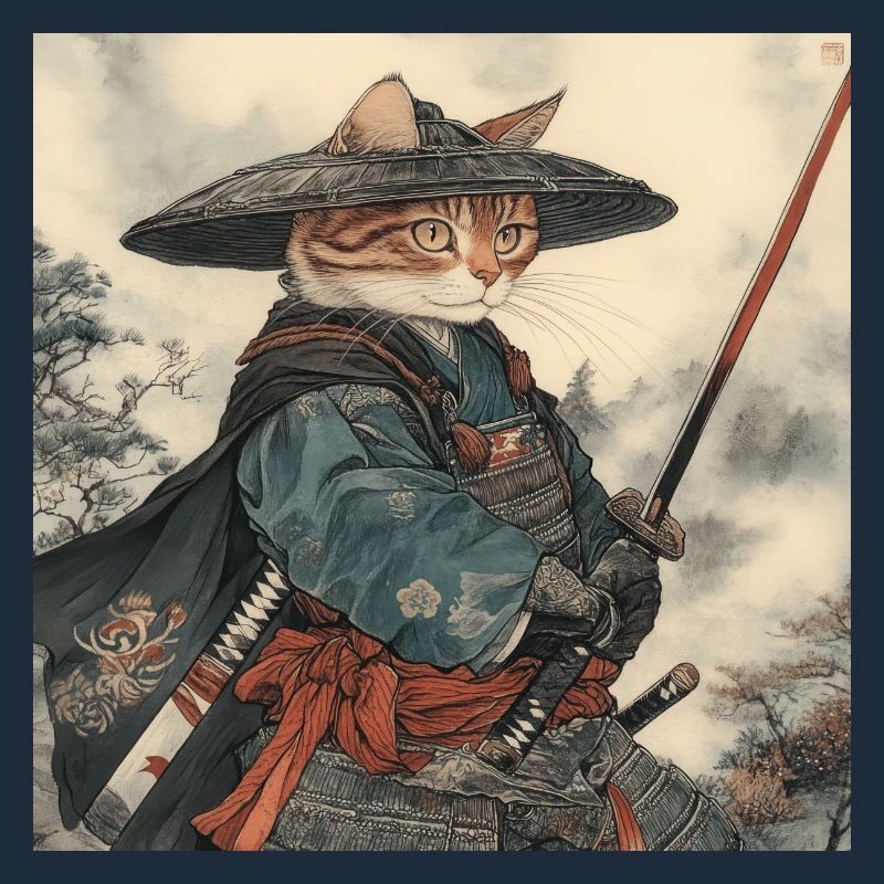 Cat Samurai Japan Ukiyo-E