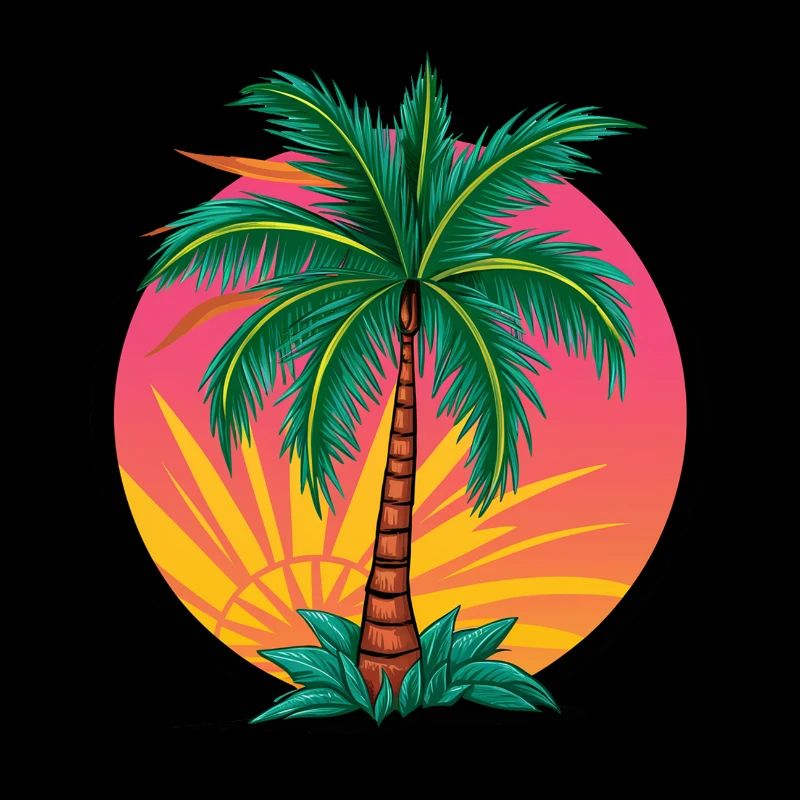 Tropical palm tree at sunset – holiday motif
