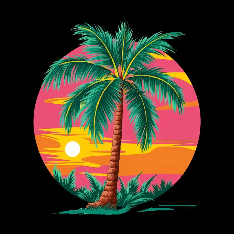 Tropical palm tree at sunset – holiday motif