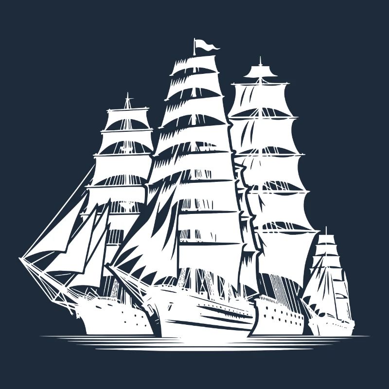 Huge sailing ships on their way to the harbour