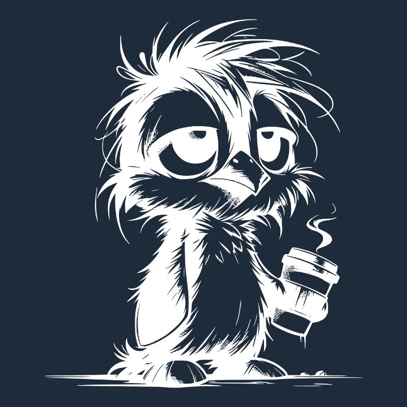 Pingouin vraiment fatigué pas reposé avec du café