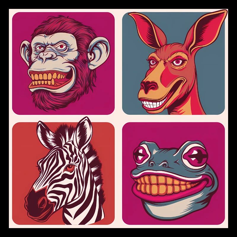 Smile Tiere kangaro ape zebra frog Halloween