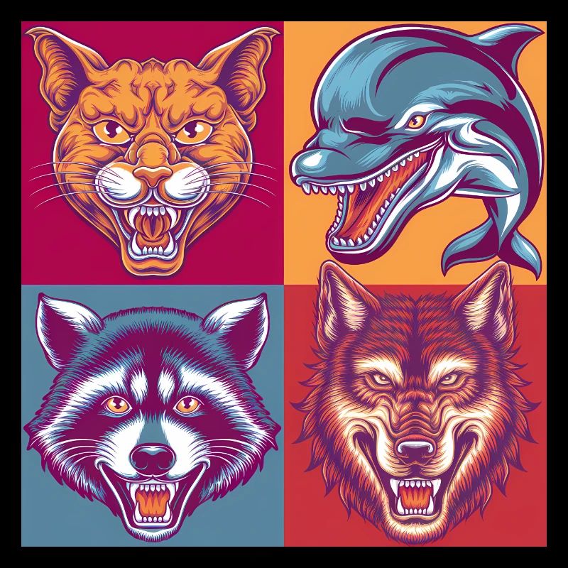 Pop-art Tiere Cat Delphin Wolf Waschbär Halloween