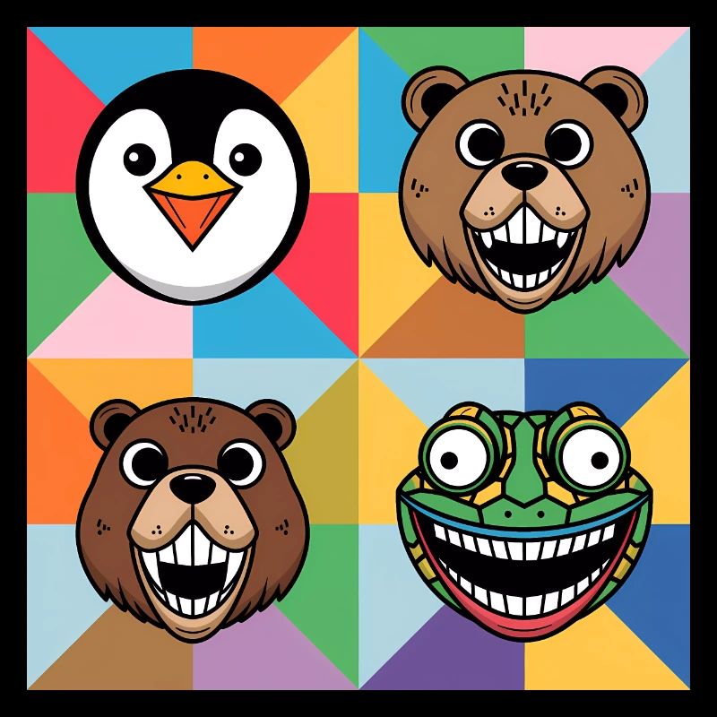 Popart bunt Tiere Pinguin Salamander Bär Biber