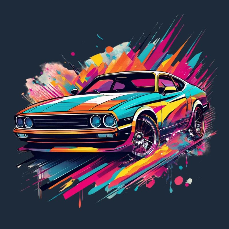 Bold Classic Car with Abstract Colour Splashes