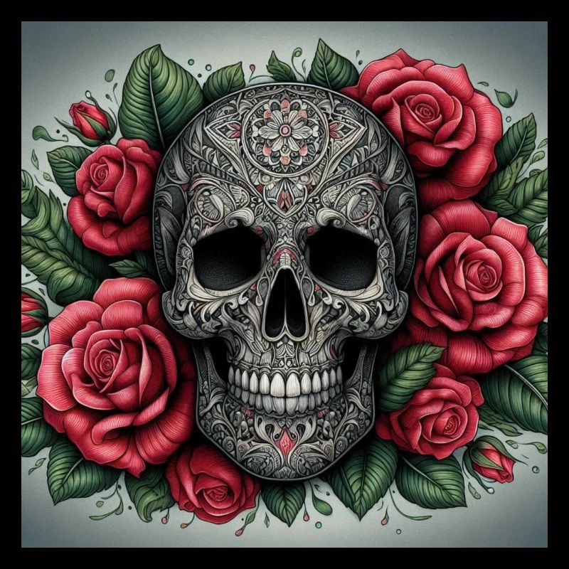 Totenkopf rote Rose