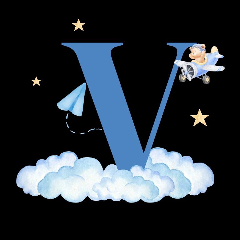 Letter V Blue Clouds Airplane Child