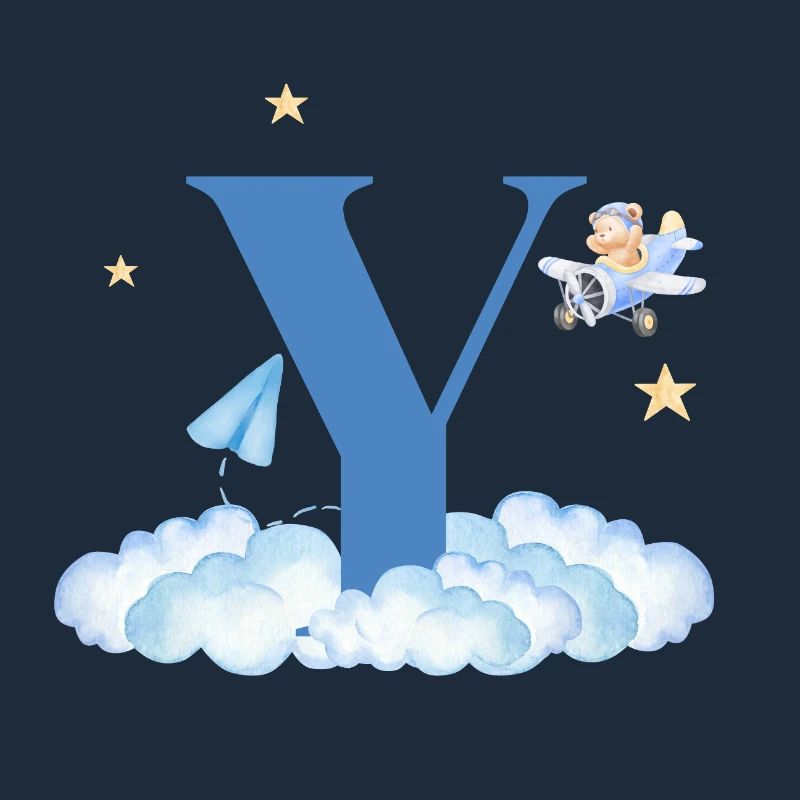 Letter Y Blue Clouds Airplane Child