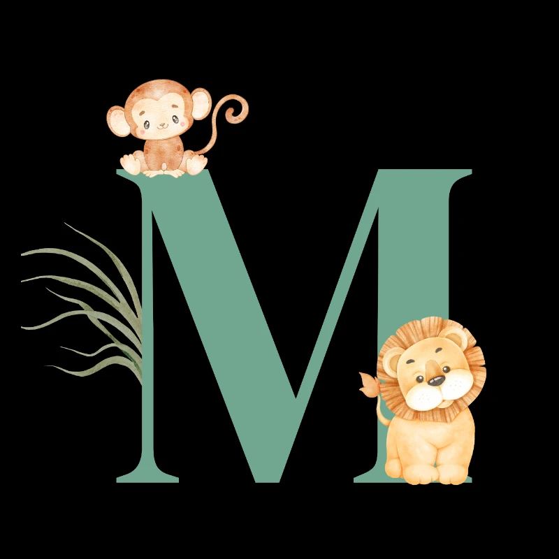 Lettre m vert animaux jungle