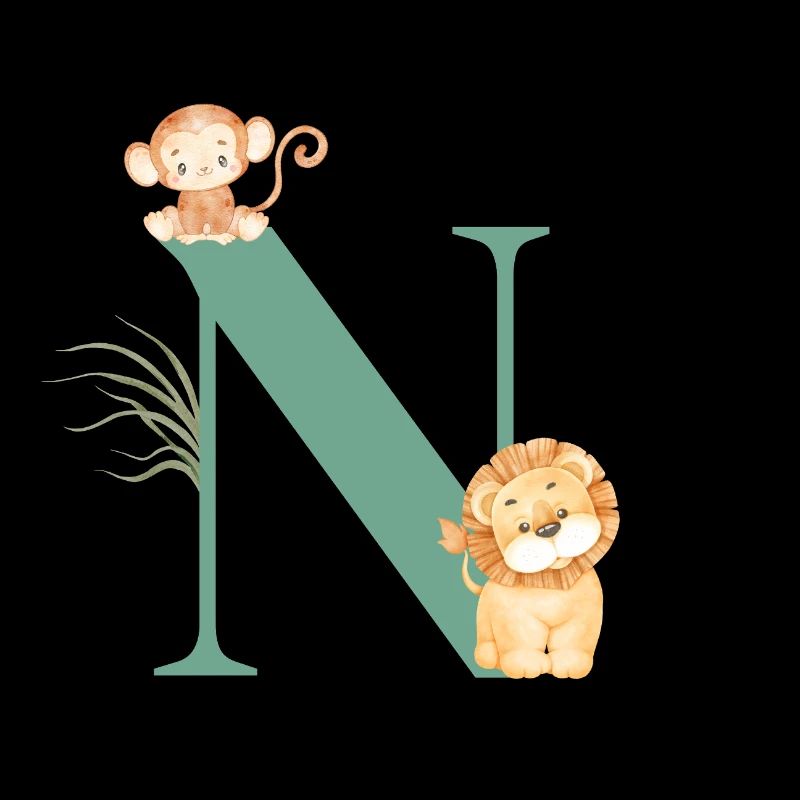 Lettre n vert animaux jungle