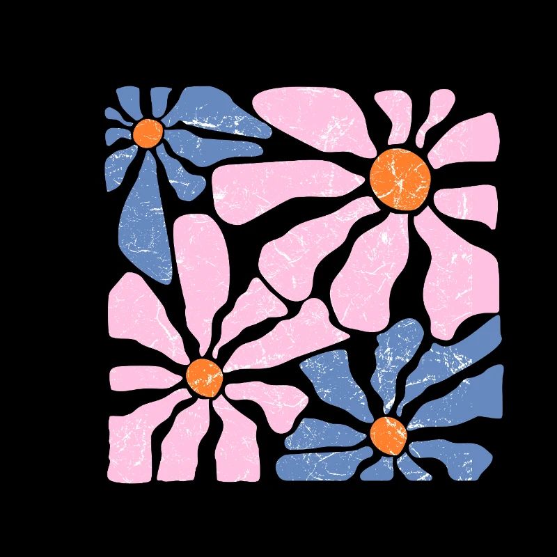 Groovy Retro Rosa und Blaue Blumen