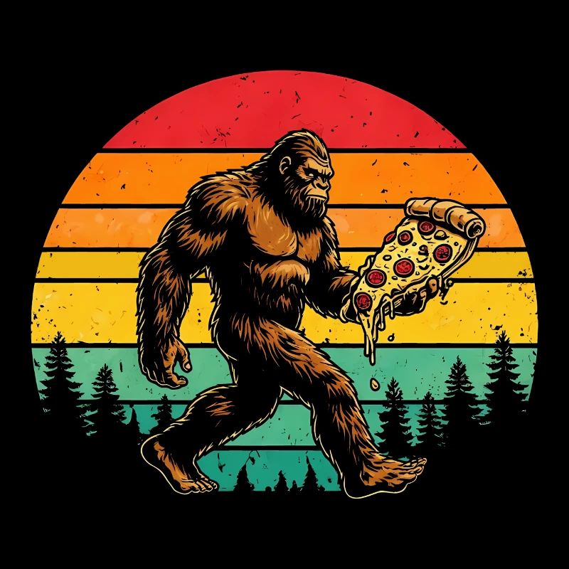 Bigfoot Pizza Lover Sasquatch Retro Sun 80s