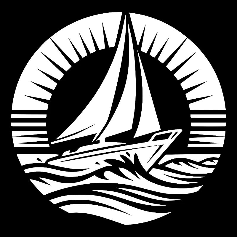 Modern sailboat in wave emblem