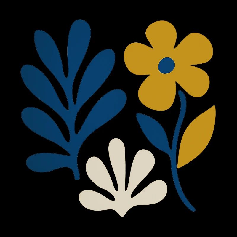 Florale Komposition – Blau & Senf
