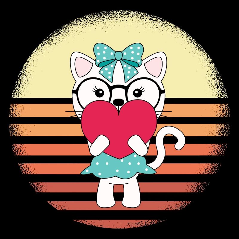 Chat avec coeur Sunset Design
