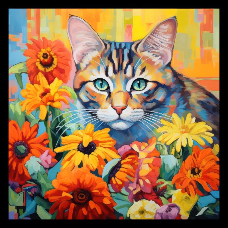 chat, motif de chat, fleurs, cadeau, idée cadeau