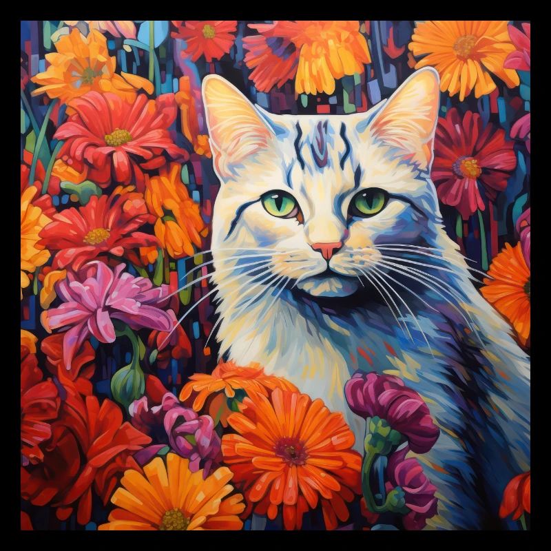chat, motif de chat, fleurs, cadeau, idée cadeau