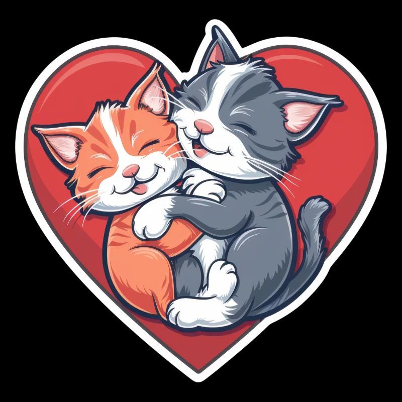 Two Kittens Hugging Inside Heart