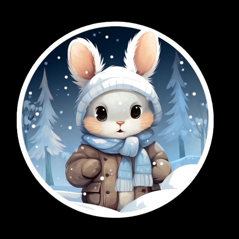 Warmly wrapped cute bunny in winter forest